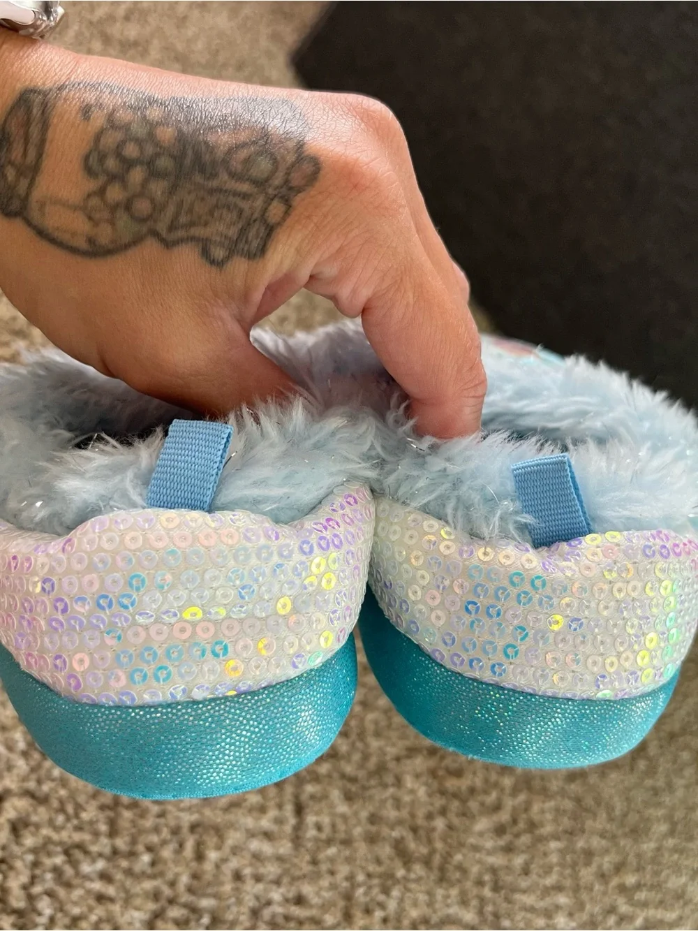 Disney Frozen Light Blue Sequin Girls Slippers